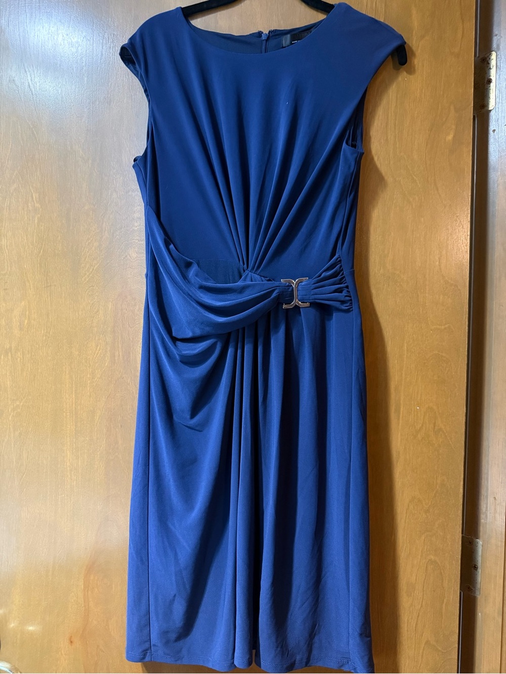 White House Black Market Navy Blue Draped Waist Midi Dress